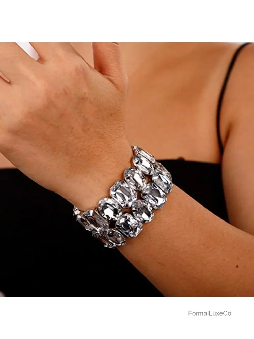 Crystal Rhinestone Bangle Bracelet Alloy Statement Jewelry for Women Wedding